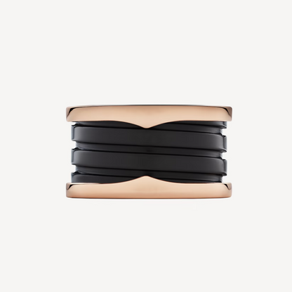 [Resenly Jewelry]ZERO 1 FOUR-BAND LOOPS AND BLACK CERAMIC SPIRAL PINK GOLD RING