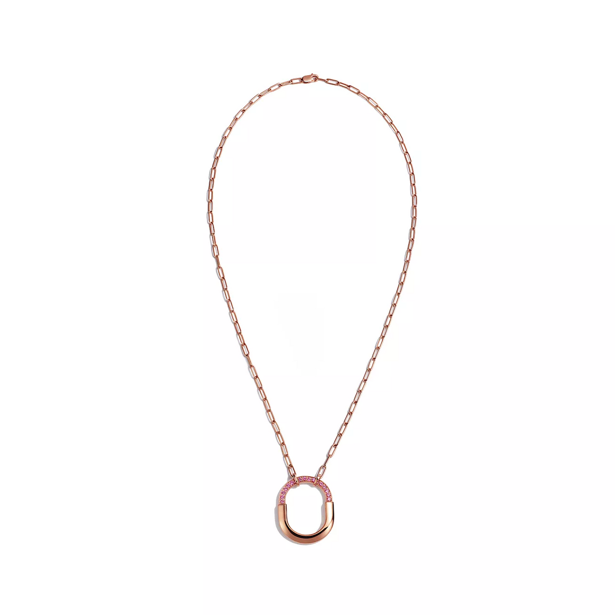 [Resenly Jewelry]LOCK MEDIUM PENDANT PINK DIAMOND PINK GOLD NECKLACE
