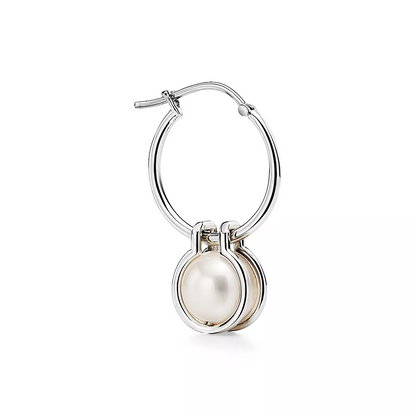 [Resenly Jewelry]PEARL HOOP SILVER EARRINGS