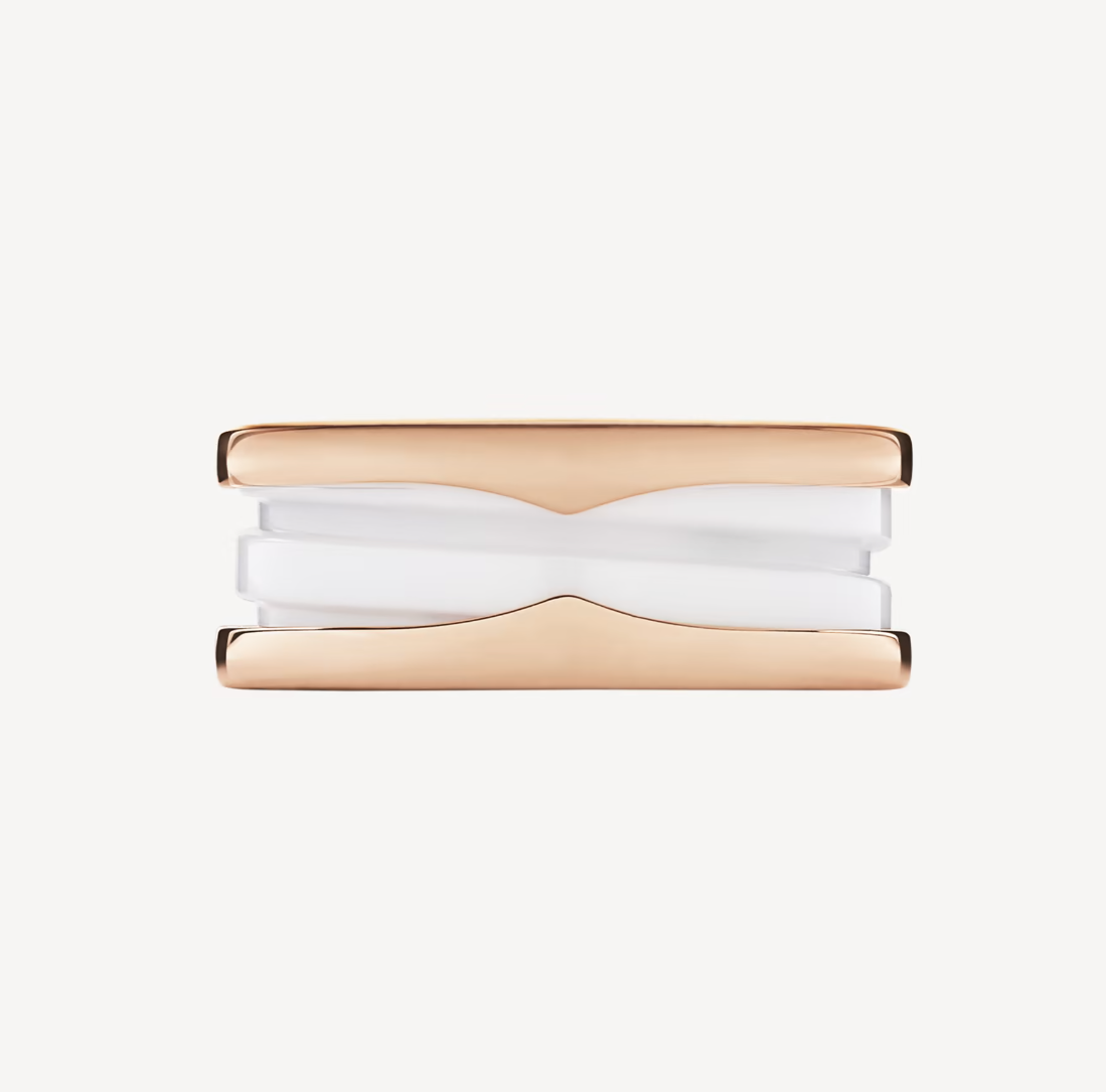 [Resenly Jewelry]ZERO 1 TWO-BAND LOOPS AND WHITE CERAMIC SPIRAL PINK GOLD RING