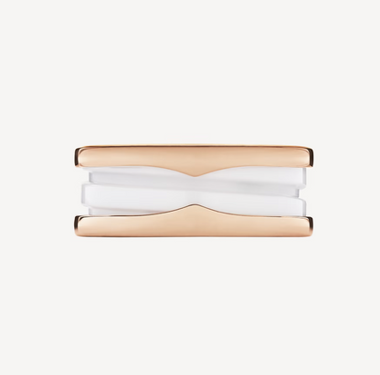 [Resenly Jewelry]ZERO 1 TWO-BAND LOOPS AND WHITE CERAMIC SPIRAL PINK GOLD RING