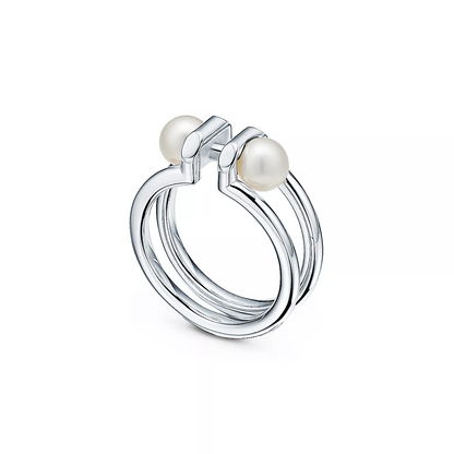[Resenly Jewelry]DOUBLE PEARL SILVER RING