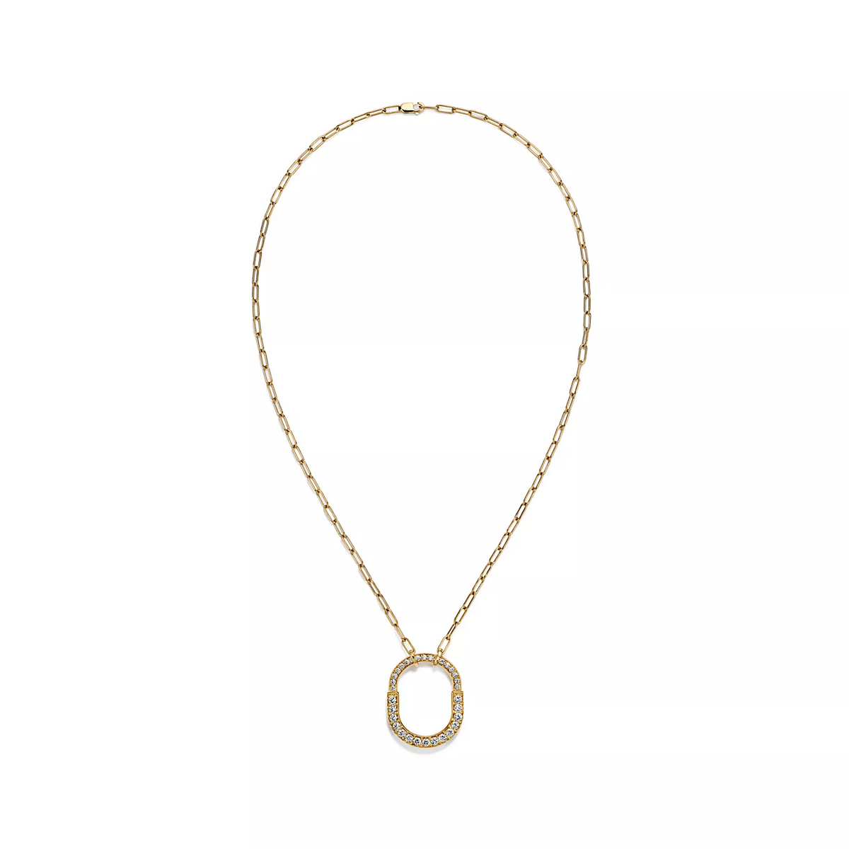 [Resenly Jewelry]LOCK NECKLACE MEDIUM PENDANT GOLD PAVED DIAMONDS