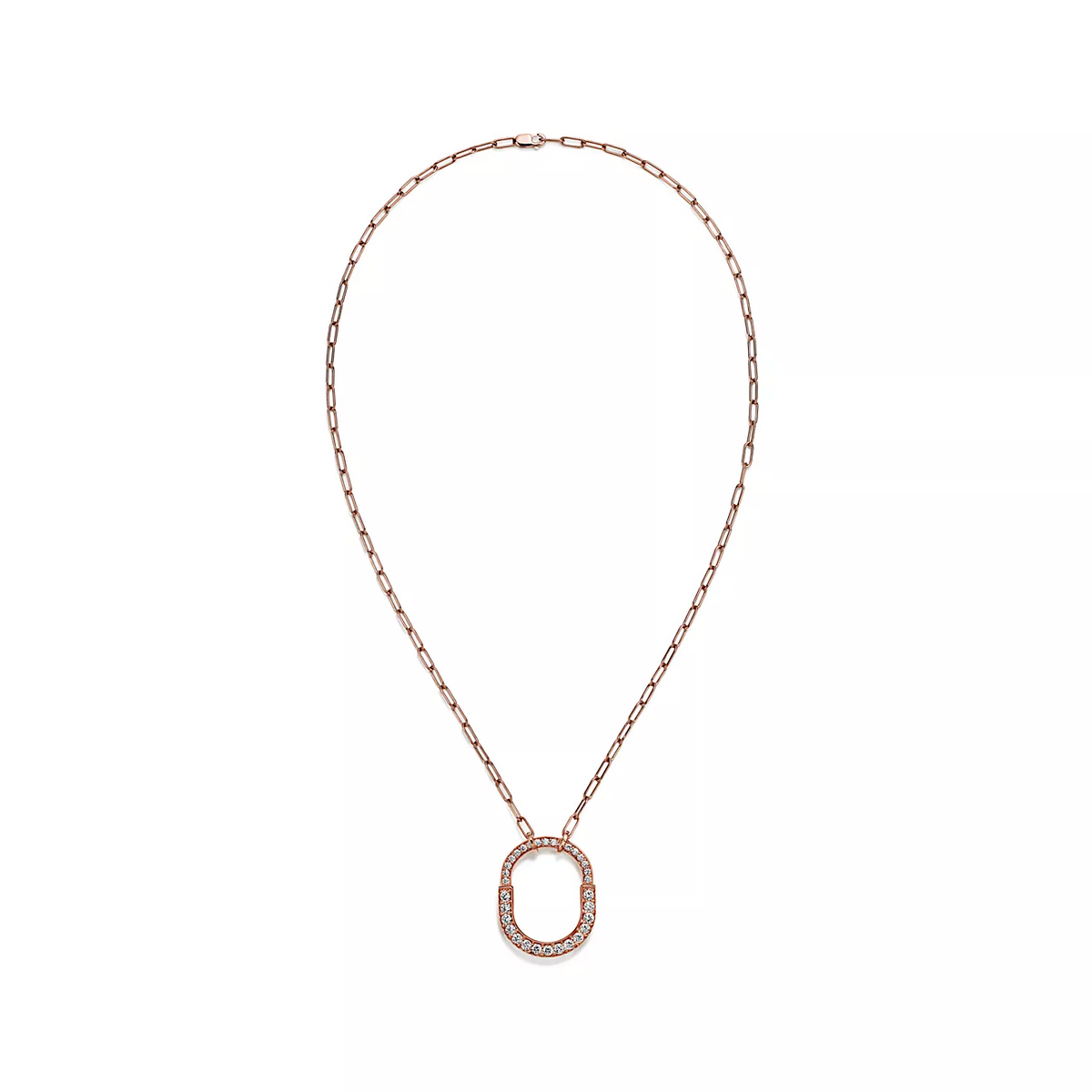 [Resenly Jewelry]LOCK NECKLACE MEDIUM PENDANT PINK GOLD PAVED DIAMONDS