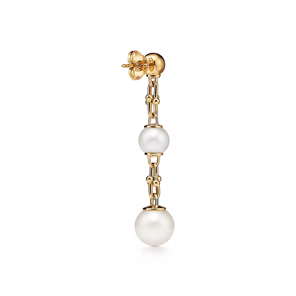 [Resenly Jewelry]TRIPLE DROP LINK EARRINGS GOLD WITH FRESHWATER PEARLS