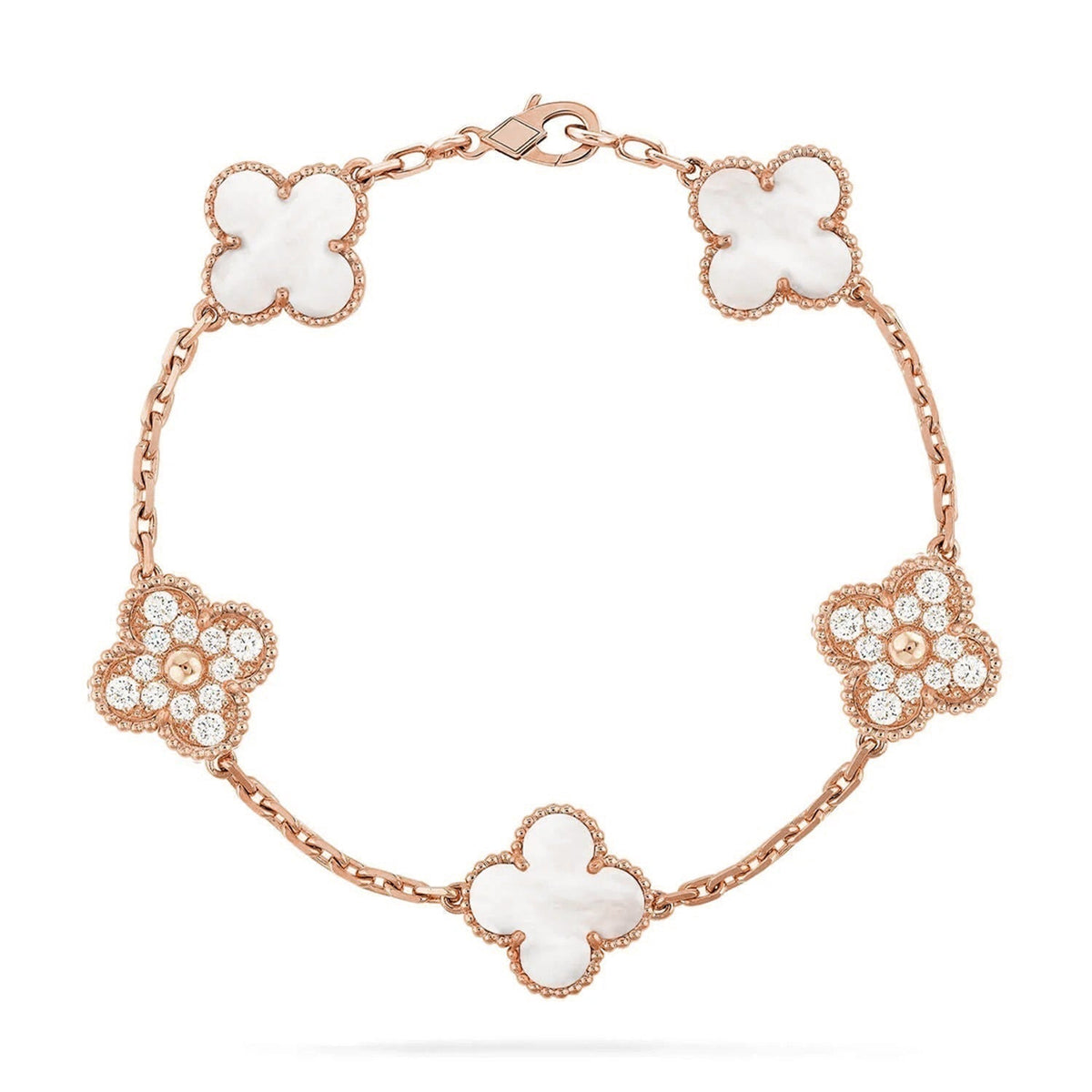 [Resenly Jewelry]CLOVER WHITE PEARL MOP 5 MOTIF BRACELET COLLECTION