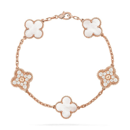 [Resenly Jewelry]CLOVER WHITE PEARL MOP 5 MOTIF BRACELET COLLECTION