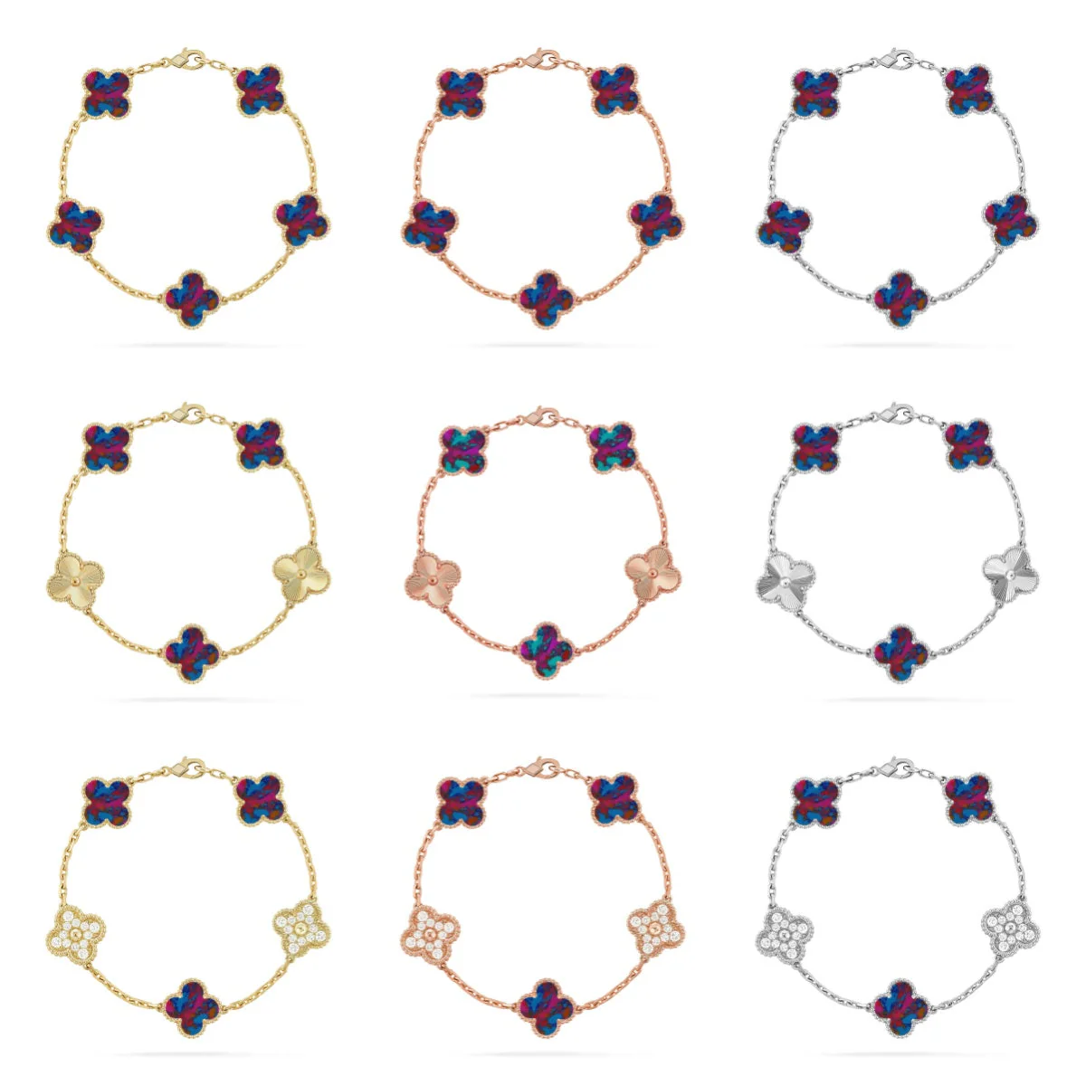 [Resenly Jewelry]CLOVER 5 MOTIF COLOR GEMSTONES BRACELET COLLECTION