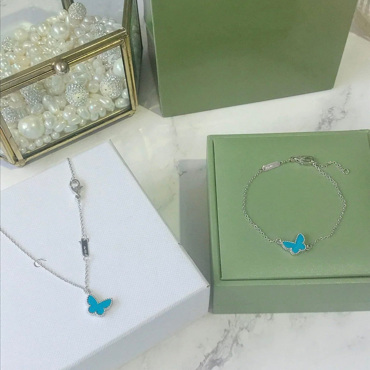 [Resenly Jewelry]BUTTERFLY TURQUOISE BUTTERFLY BRACELET SILVER