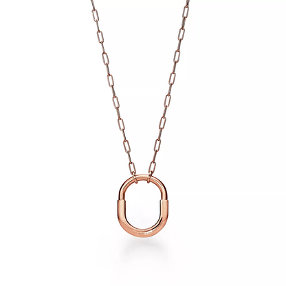 [Resenly Jewelry]LOCK NECKLACE MEDIUM PENDANT PINK GOLD PAVED DIAMONDS