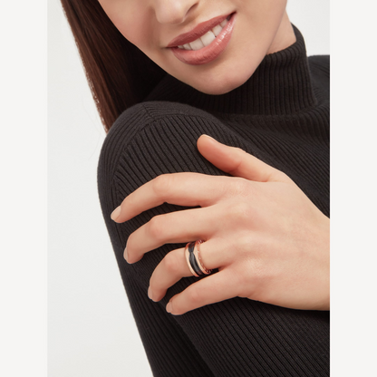 [Resenly Jewelry]ZERO 1 TWO-BAND LOOPS AND BLACK CERAMIC PINK GOLD RING