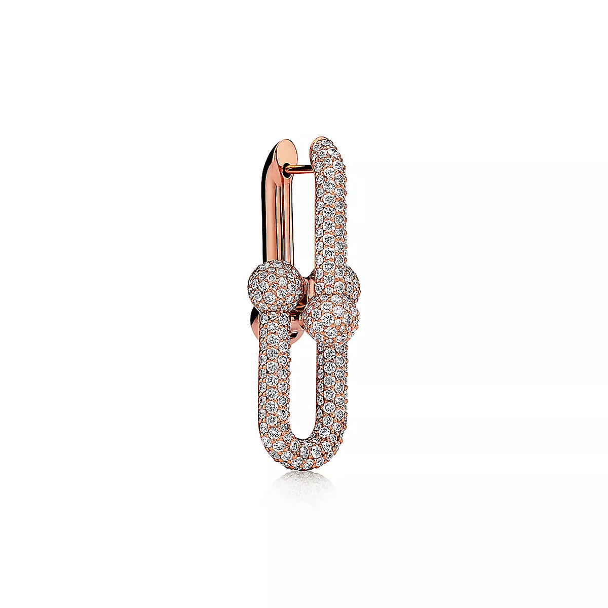 [Resenly Jewelry]LARGE LINK EARRINGS PINK GOLD WITH PAVED DIAMONDS
