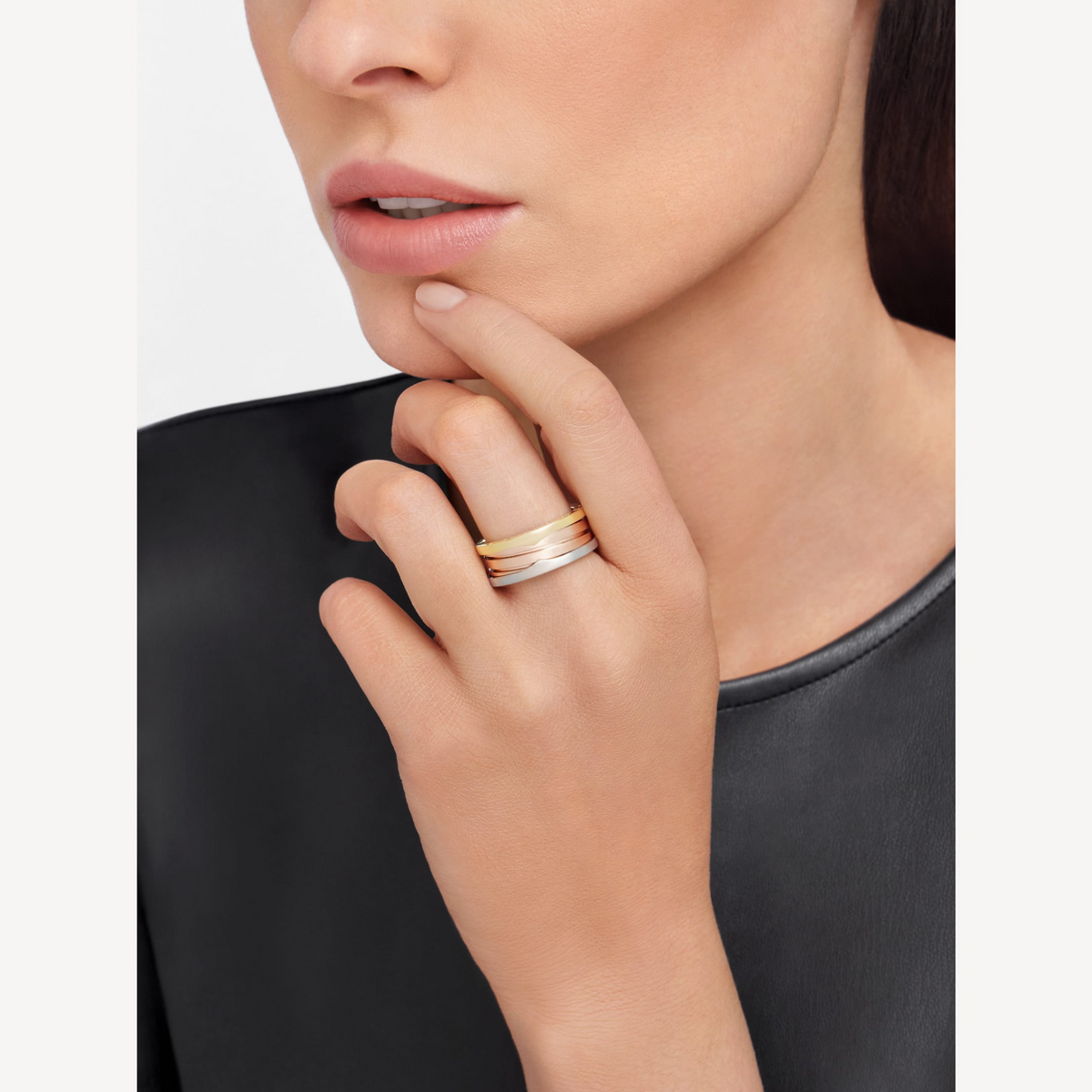 [Resenly Jewelry]ZERO 1 THREE-BAND ROSE WHITE AND YELLOW RING