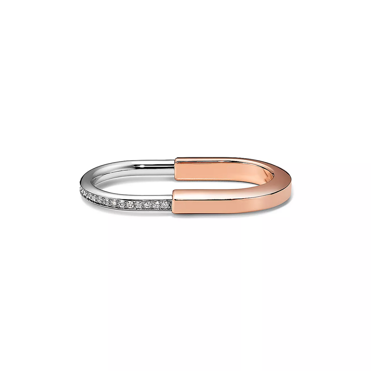 [Resenly Jewelry]LOCK RING TOW-FINGER ROSE AND WHITE GOLD DIAMONDS