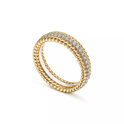 [Resenly Jewelry]ROPE TWO-ROW GOLD DIAMOND RING