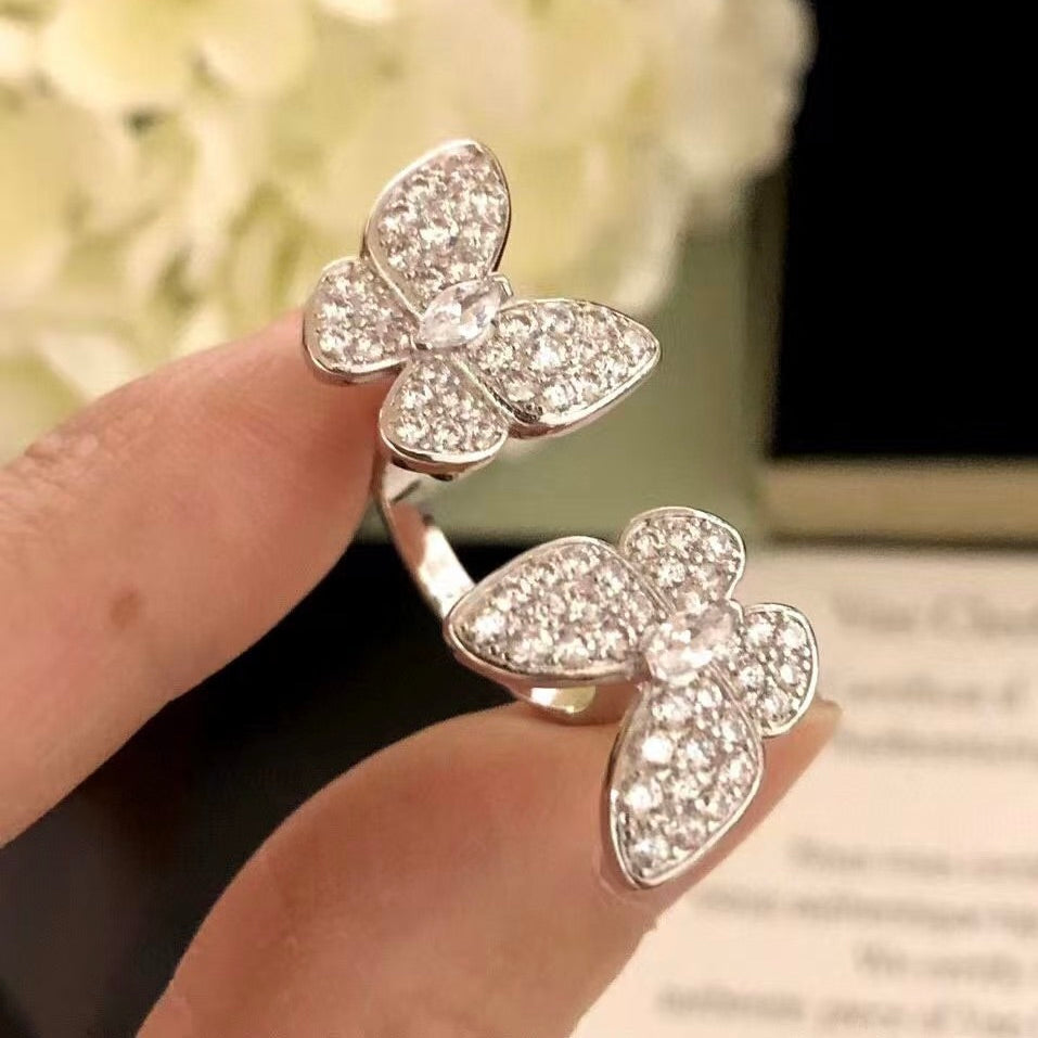 [Resenly Jewelry]TWIN SILVER BUTTERFLY DIAMOND RING