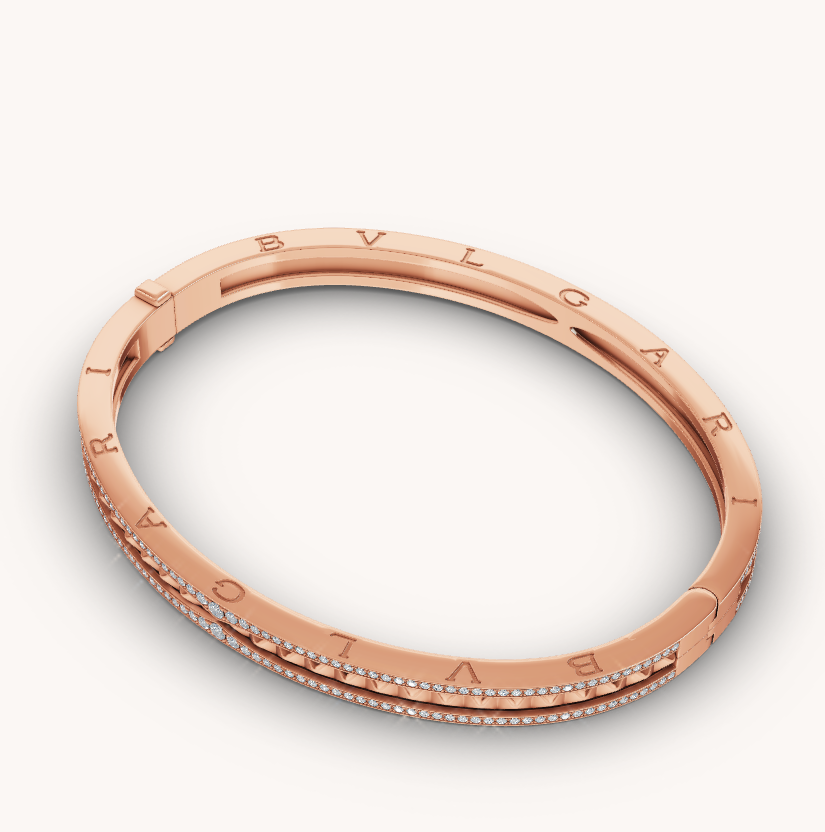 [Resenly Jewelry]ZERO 1 SPIRAL AND PAVED DIAMOND PINK GOLD BRACELET