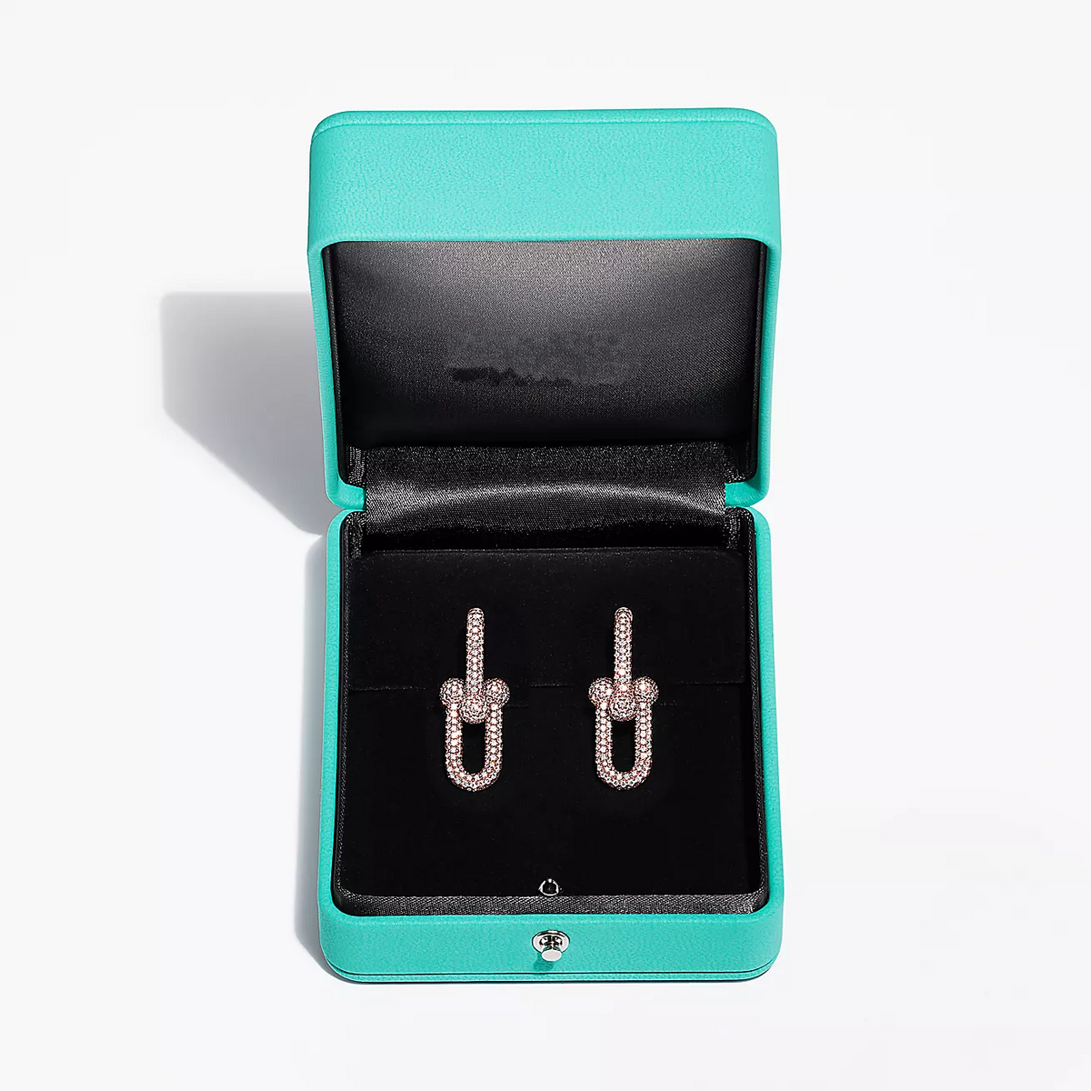 [Resenly Jewelry]LARGE LINK EARRINGS PINK GOLD WITH PAVED DIAMONDS