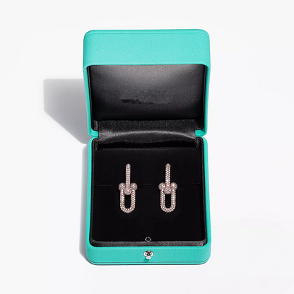 [Resenly Jewelry]LARGE LINK EARRINGS PINK GOLD WITH PAVED DIAMONDS