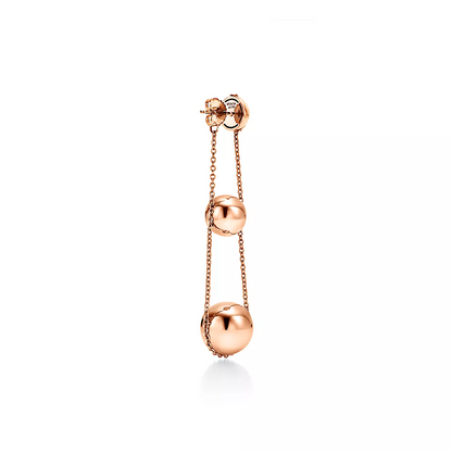 [Resenly Jewelry]TRIPLE DROP PINK GOLD EARRINGS