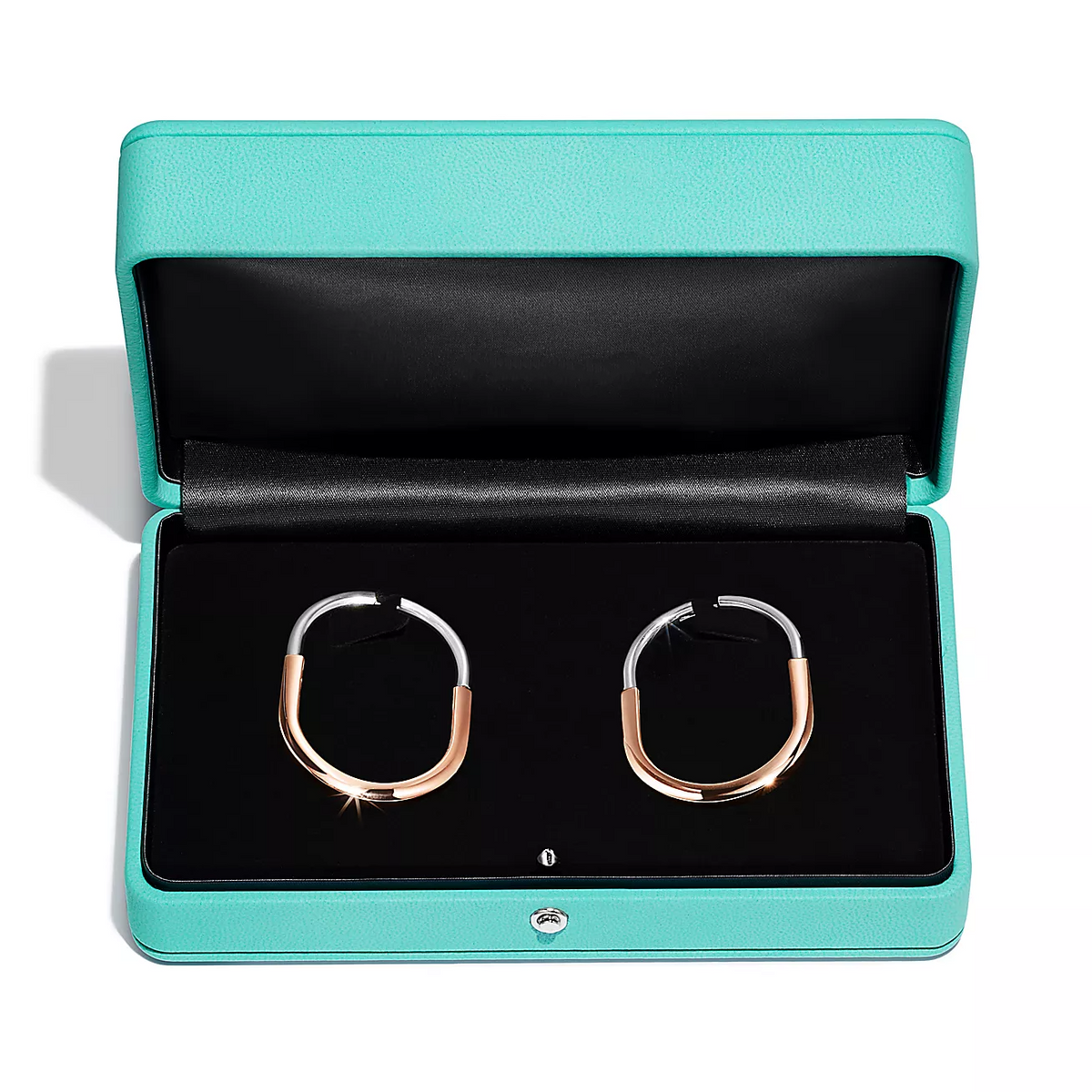 [Resenly Jewelry]LOCK EARRINGS ROSE AND WHITE GOLD DIAMONDS EXTRA LARGE