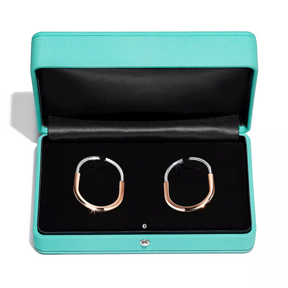 [Resenly Jewelry]LOCK EARRINGS ROSE AND WHITE GOLD DIAMONDS EXTRA LARGE