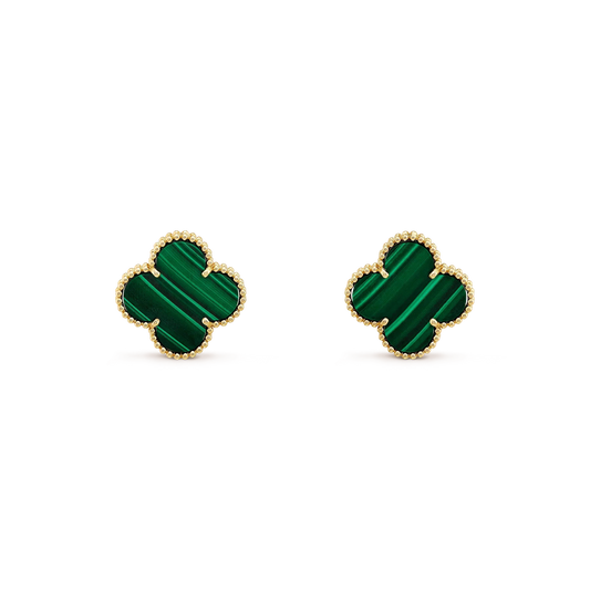 [Resenly Jewelry]CLOVER MINI 9.5MM MALACHITE  EARRINGS