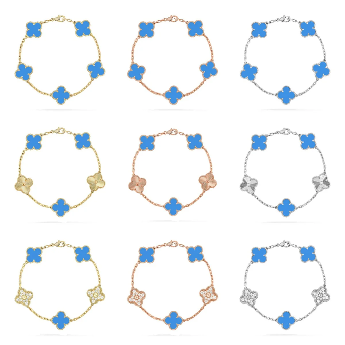 [Resenly Jewelry] CLOVER 5 MOTIF BLUE AGATE BRACELET COLLECTION