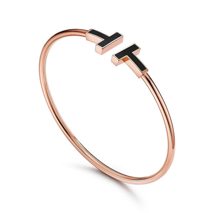 [Resenly Jewelry]T BRACELET 1.8MM ONYX PINK GOLD