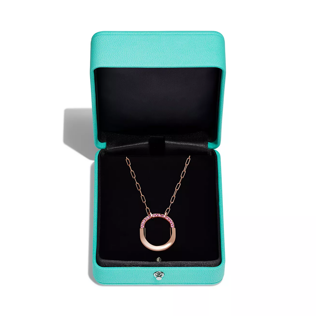 [Resenly Jewelry]LOCK MEDIUM PENDANT PINK DIAMOND PINK GOLD NECKLACE