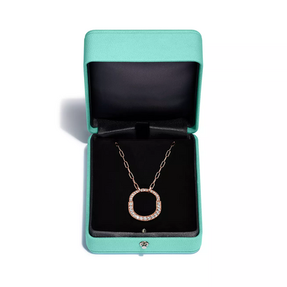 [Resenly Jewelry]LOCK NECKLACE MEDIUM PENDANT PINK GOLD PAVED DIAMONDS