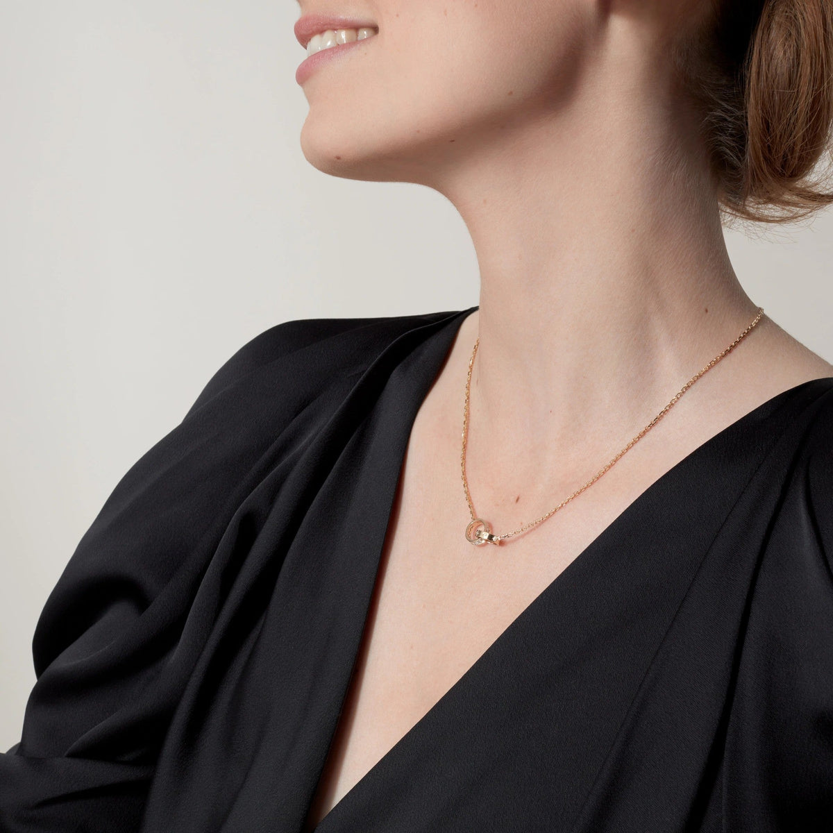 [Resenly Jewelry]LOVE DOUBLE RING HALF DIAMOND NECKLACE
