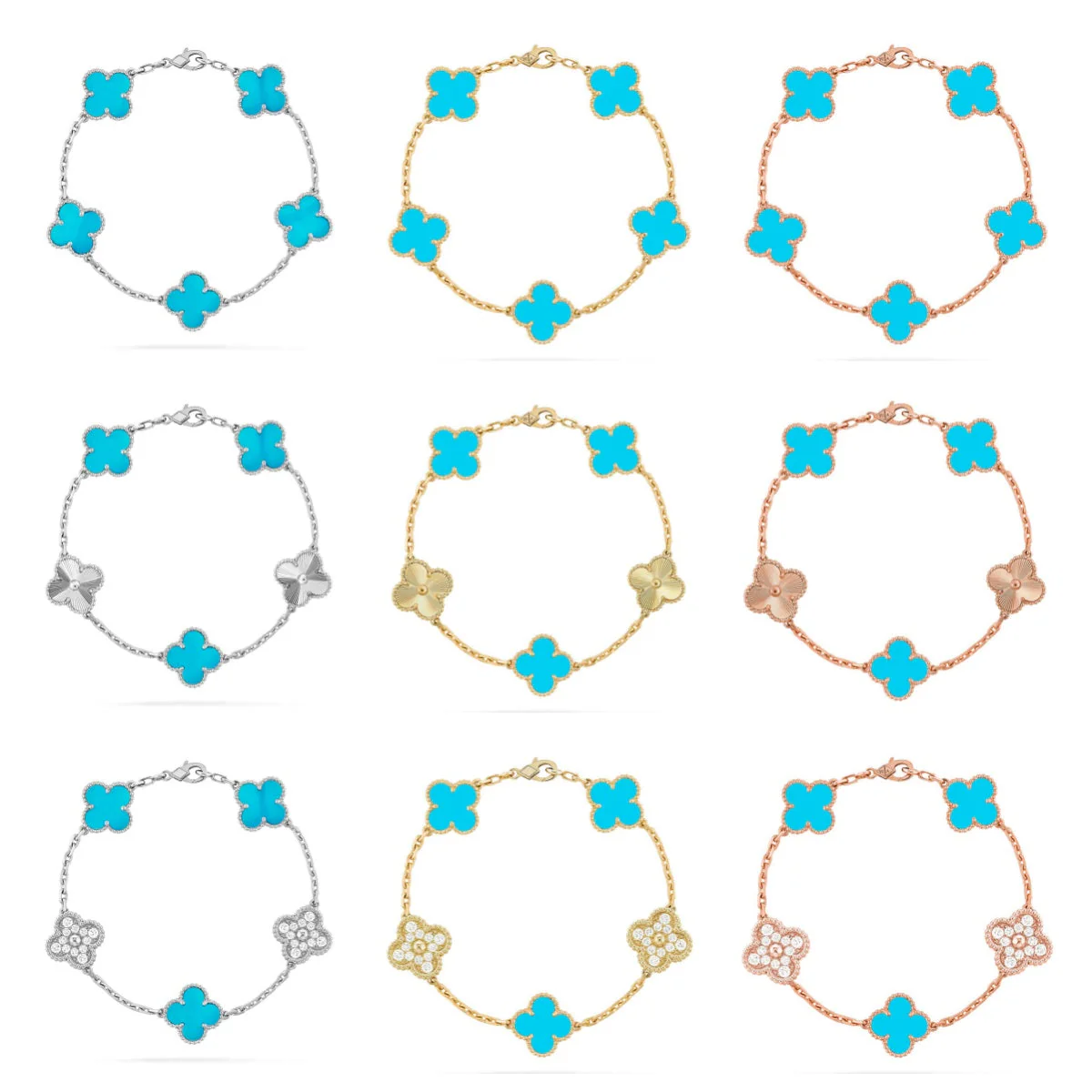 [Resenly Jewelry] CLOVER 5 MOTIF TURQUOISE BRACELET COLLECTION
