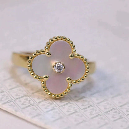 [Resenly Jewelry]CLOVER PINK MOP RING GOLD DIAMOND