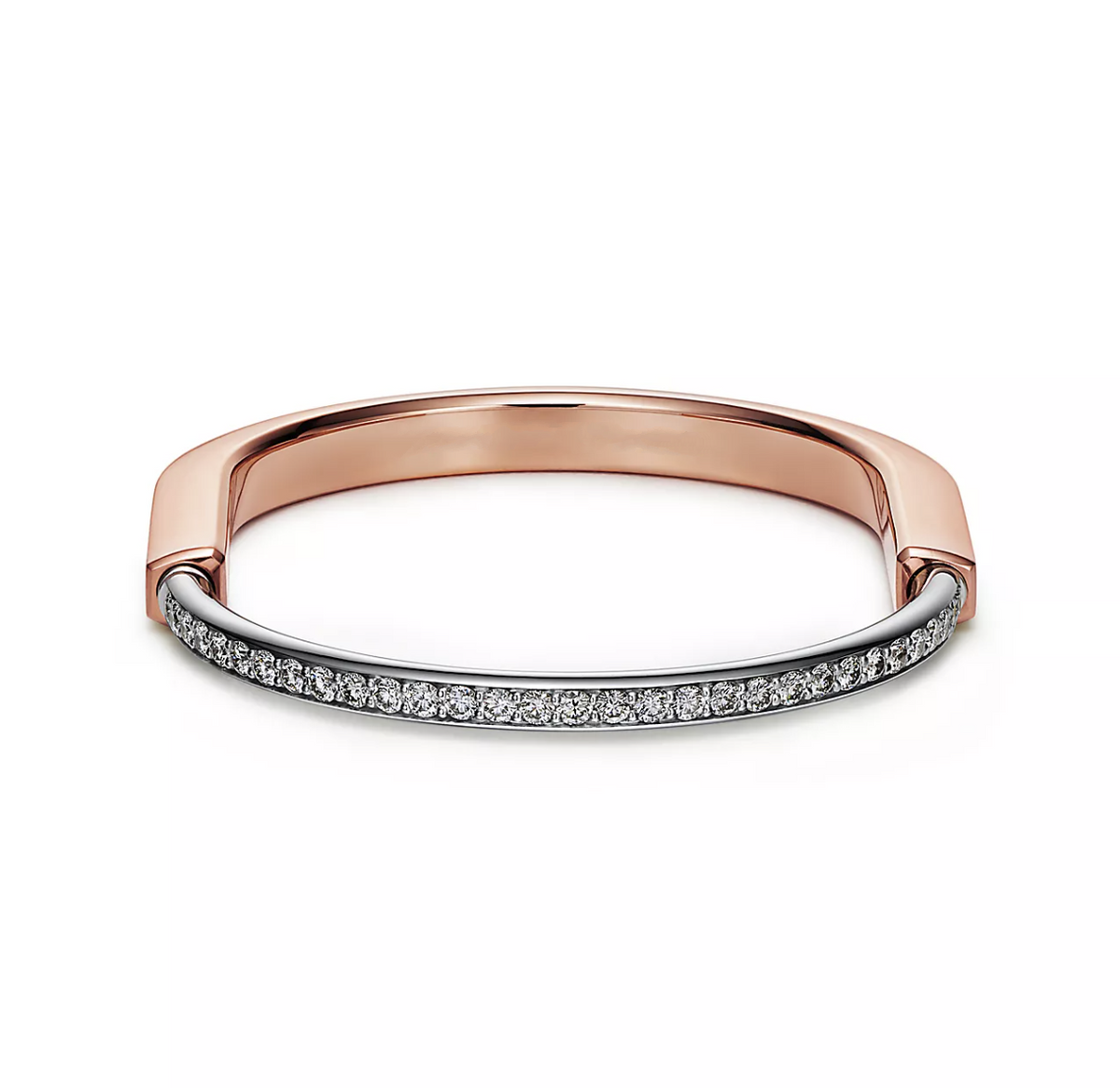 [Resenly Jewelry]LOCK BRACELET ROSE AND WHITE GOLD DIAMOND