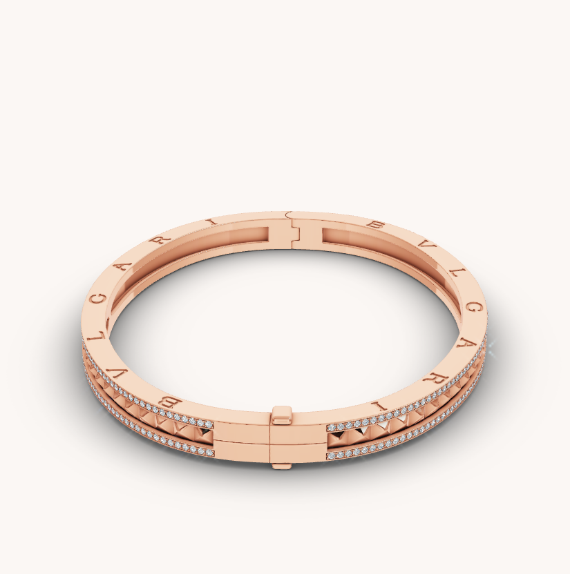 [Resenly Jewelry]ZERO 1 SPIRAL AND PAVED DIAMOND PINK GOLD BRACELET