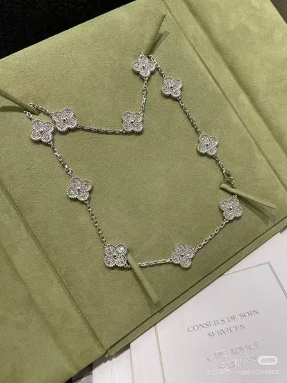 [Resenly Jewelry]CLOVER 10 MOTIFS  FULL DIAMOND NECKLACE