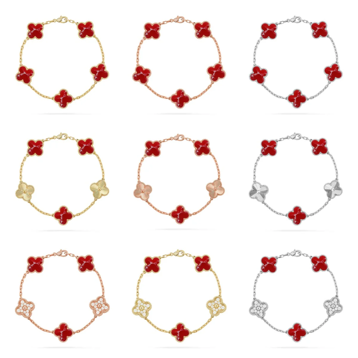 [Resenly Jewelry]CLOVER 5 MOTIF RED PATTERN BRACELET COLLECTION
