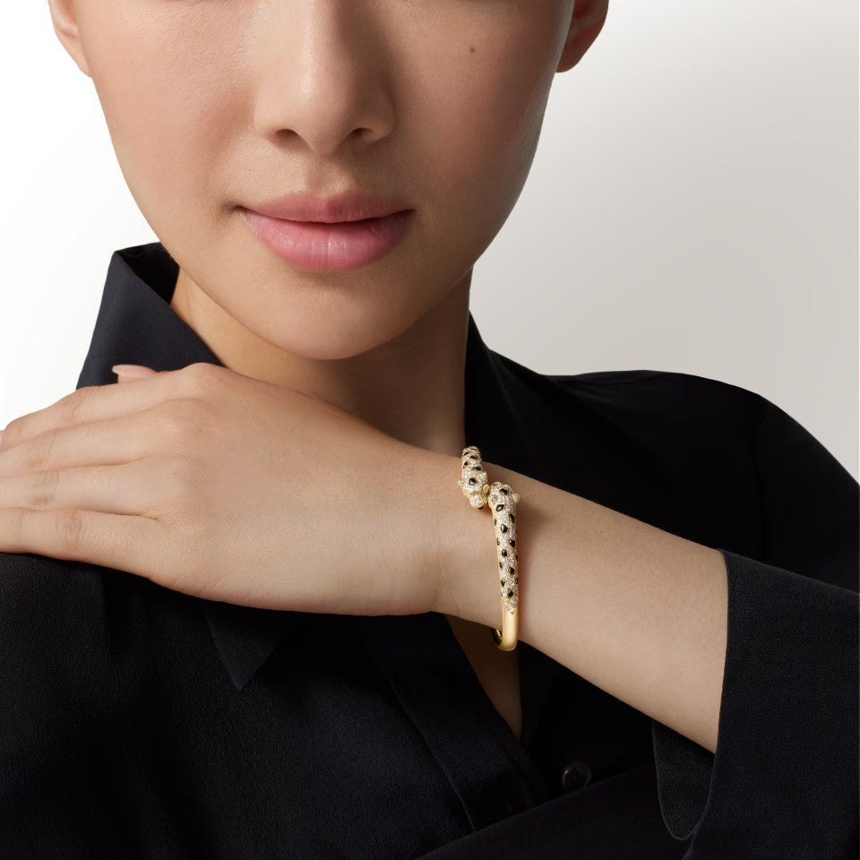 [Resenly Jewelry]PANTHERE DOUBLE HEADED HALF DIAMOND OPEN BRACELET