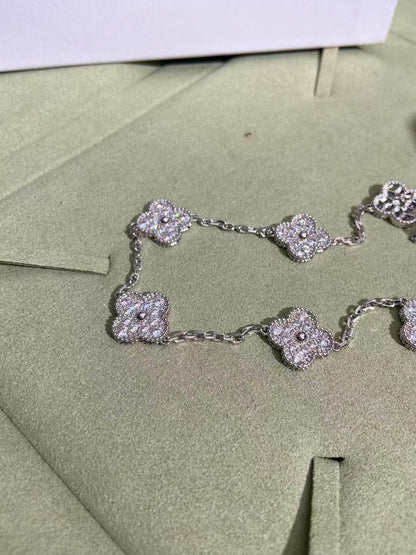 [Resenly Jewelry]CLOVER 10 MOTIFS  FULL DIAMOND NECKLACE