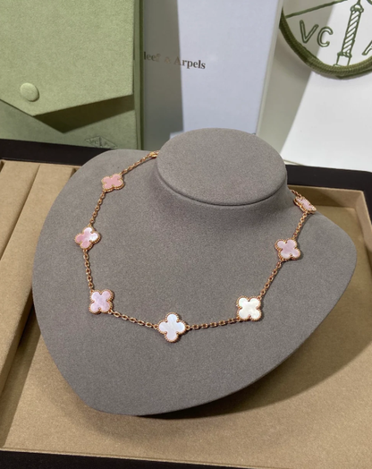 [Resenly Jewelry Jewellery] Pink Necklace with Ten Clover Designs