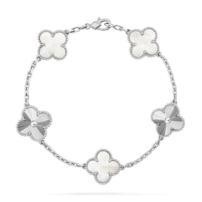 [Resenly Jewelry]CLOVER WHITE PEARL MOP 5 MOTIF BRACELET COLLECTION