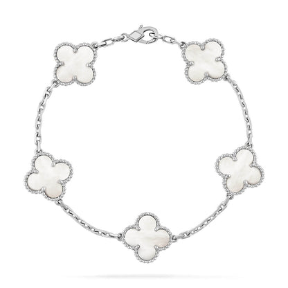 [Resenly Jewelry]CLOVER WHITE PEARL MOP 5 MOTIF BRACELET COLLECTION