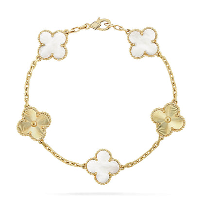 [Resenly Jewelry]CLOVER WHITE PEARL MOP 5 MOTIF BRACELET COLLECTION