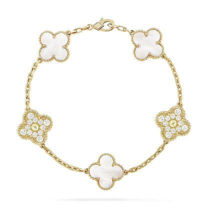 [Resenly Jewelry]CLOVER WHITE PEARL MOP 5 MOTIF BRACELET COLLECTION