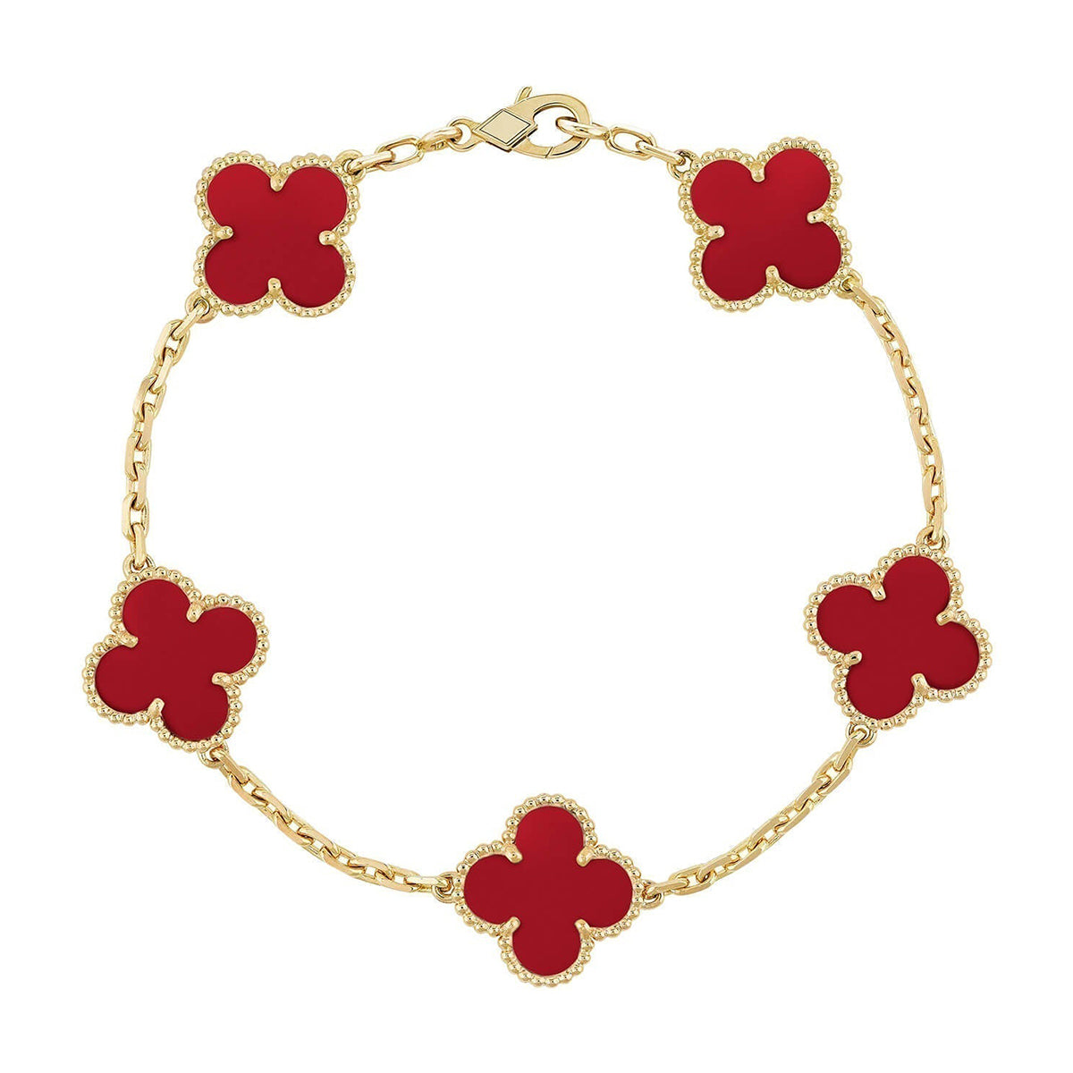 [Resenly Jewelry] CLOVER 5 MOTIF RED CORNELIAN BRACELET COLLECTION