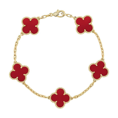 [Resenly Jewelry] CLOVER 5 MOTIF RED CORNELIAN BRACELET COLLECTION