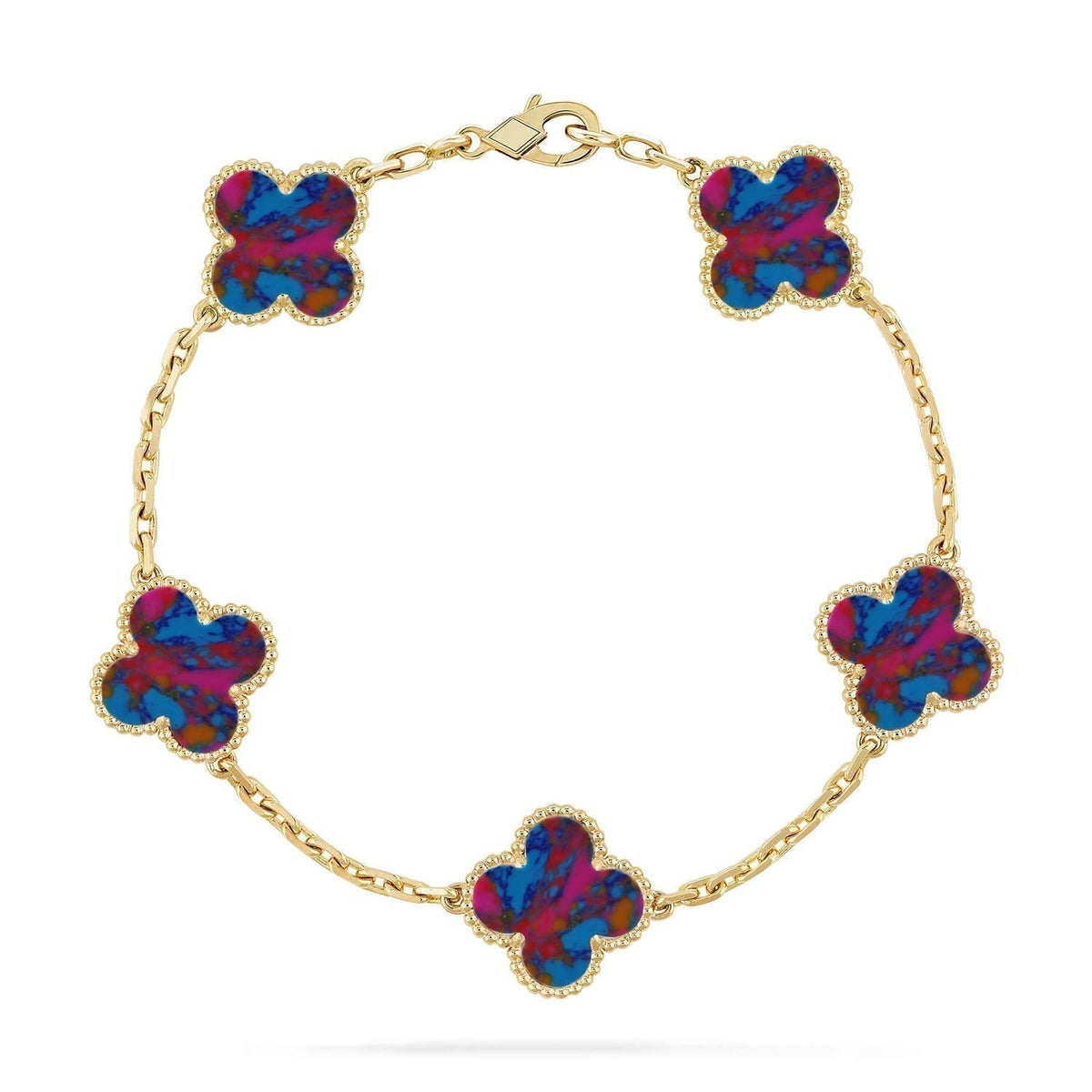 [Resenly Jewelry]CLOVER 5 MOTIF COLOR GEMSTONES BRACELET COLLECTION