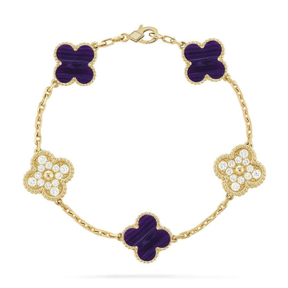 [Resenly Jewelry]CLOVER 5 MOTIF PURPLE STRIPES BRACELET COLLECTION