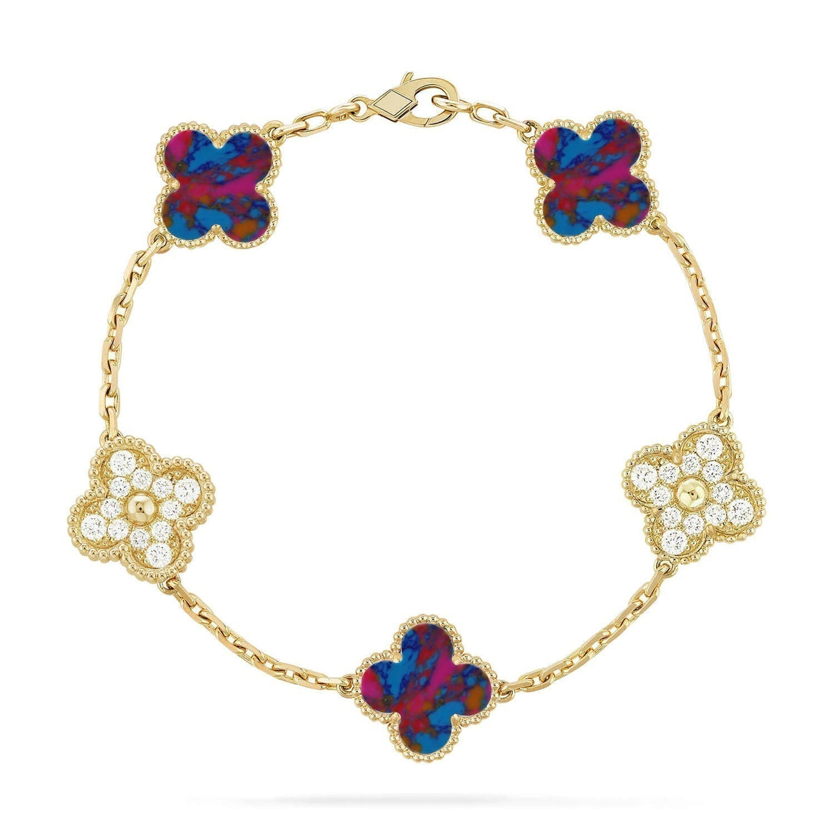 [Resenly Jewelry]CLOVER 5 MOTIF COLOR GEMSTONES BRACELET COLLECTION